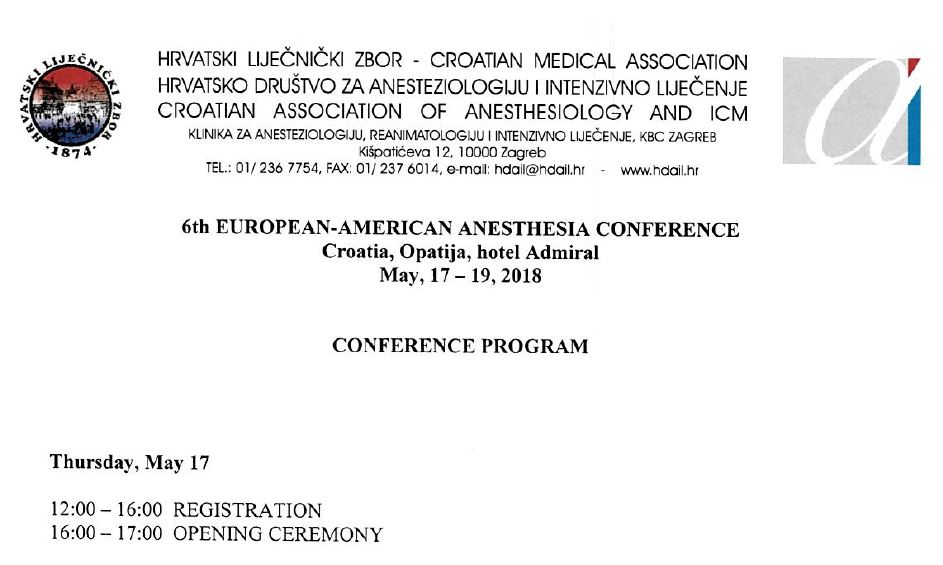 Program Europsko-američke anesteziološke konferencije u Opatiji
