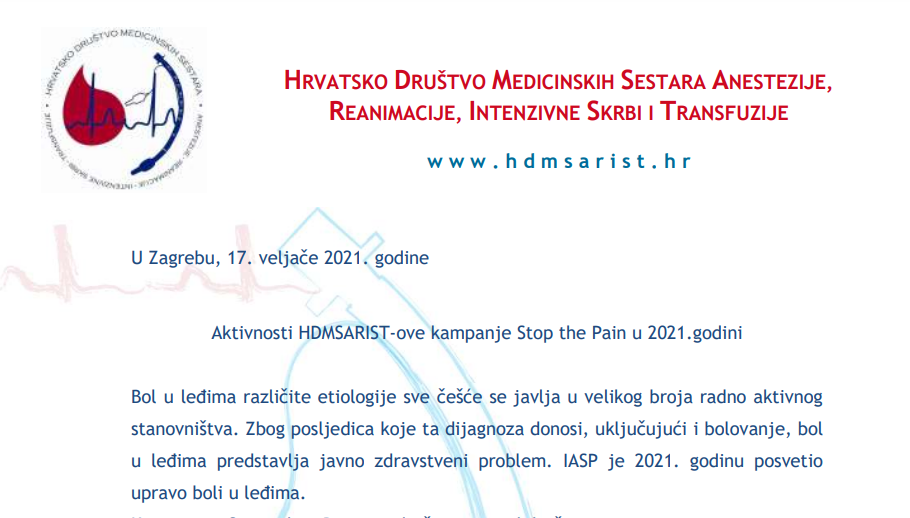 Kampanja HDMSARIST-a „Stop the Pain Campaign“: 2021. godina boli u leđima