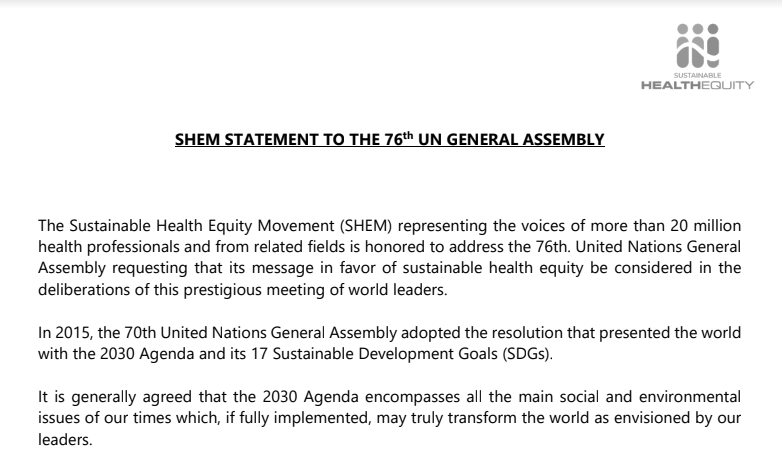 SHEM statement to 76 UNGA